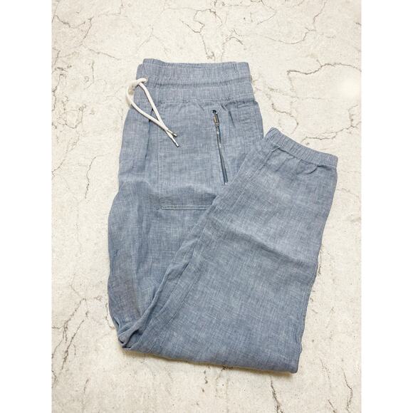 Athleta Cabo Chambray Blue Linen Jogger Size 10 - Picture 4 of 9